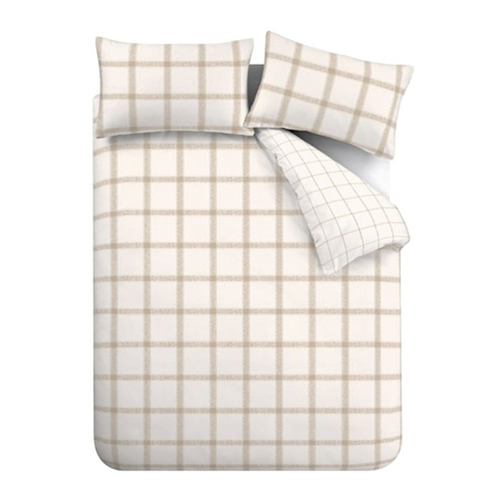 Beżowa bawełniana pościel dwuosobowa 200x200 cm Oxton Check – Bianca