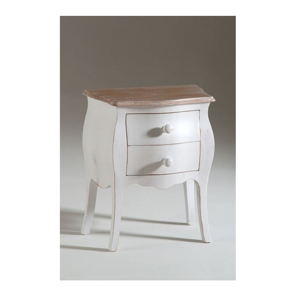 Biały stolik nocny z drewna z 2 szufladami Castagnetti Isabelle