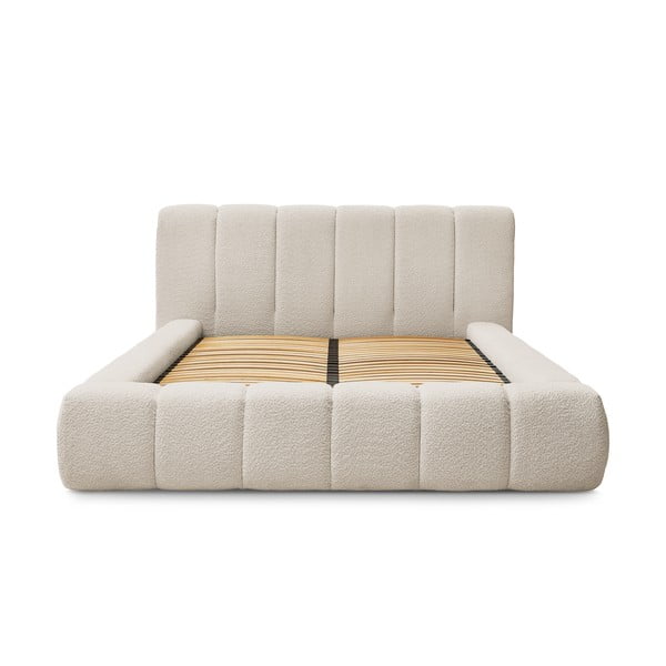 Beżowe tapicerowane łóżko dwuosobowe ze schowkiem i stelażem 180x200 cm Denali – Bobochic Paris-image-3