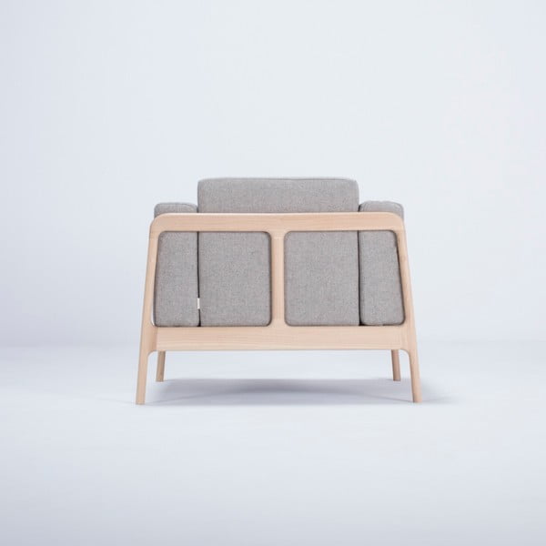 Fotel z konstrukcją z drewna dębowego z szarą tekstylną poduszką Gazzda Fawn-image-3