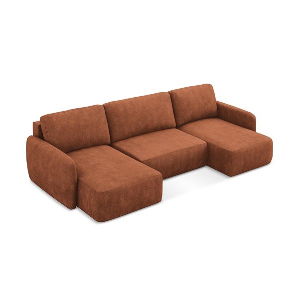 Narożnik rozkładany z tkaniny szenilowej ze schowkiem (w kształcie litery U) w kolorze terakoty Lilo – Makamii-image-2