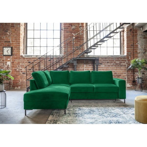 Ciemnozielony aksamitny rozkładany narożnik (lewostronny) Lofty Lilly – Miuform-image-1