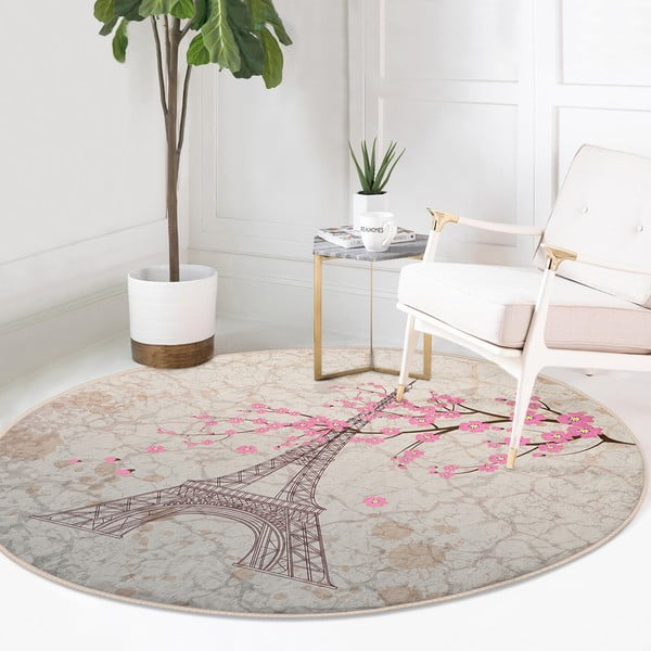 Jasnoróżowy okrągły dywan odpowiedni do prania i robotów sprzątających ø 120 cm Comfort – Mila Home-image-3