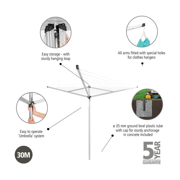 Ogrodowa suszarka na pranie w kolorze srebra 30 m Essential – Brabantia-image-4