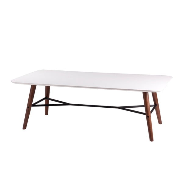 Biały stolik z nogami w dekorze ciemnego drewna sømcasa Mattias