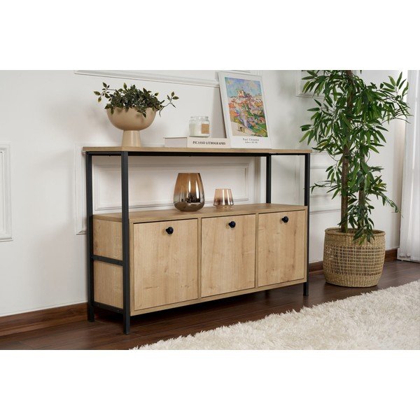 Konsola w dekorze dębu w jasnym naturalnym kolorze 29,5x120 cm Solace – Kalune Design-image-1