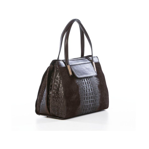 Skórzana torebka Croco Dark Brown-image-4