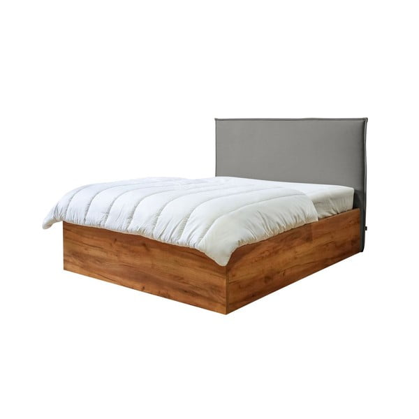 Szaro-naturalne łóżko dwuosobowe ze schowkiem i stelażem 140x190 cm Cara – Bobochic Paris
