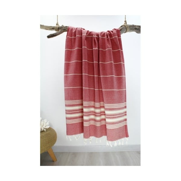 Czerwony ręcznik bawełniany Hammam Yenge Style, 90x180 cm