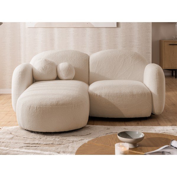 Jasnobrązowy narożnik z materiału bouclé (lewostronny/z szezlongiem) Orbit – Ropez-image-1