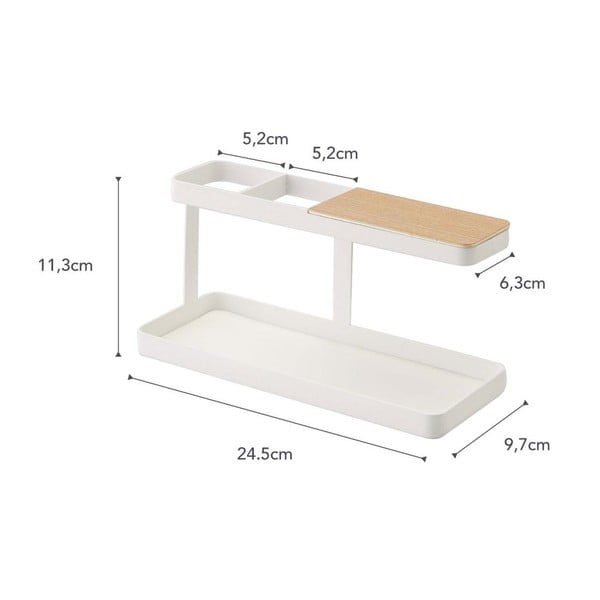 Biały stojak wielofunkcyjny z detalem z drewna bukowego YAMAZAKI Tower Desk Bar-image-2