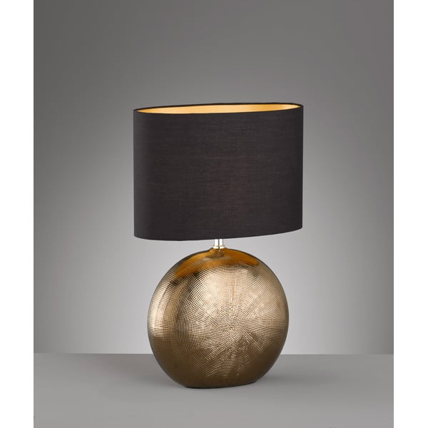 Czarno-brązowa ceramiczna lampa stołowa z tekstylnym kloszem (wysokość 53 cm) Foro – Fischer & Honsel-image-1