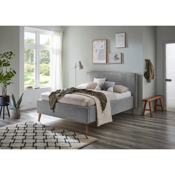Jasnoszare tapicerowane łóżko dwuosobowe ze schowkiem ze stelażem 140x200 cm Riva – Meise Möbel-image-1