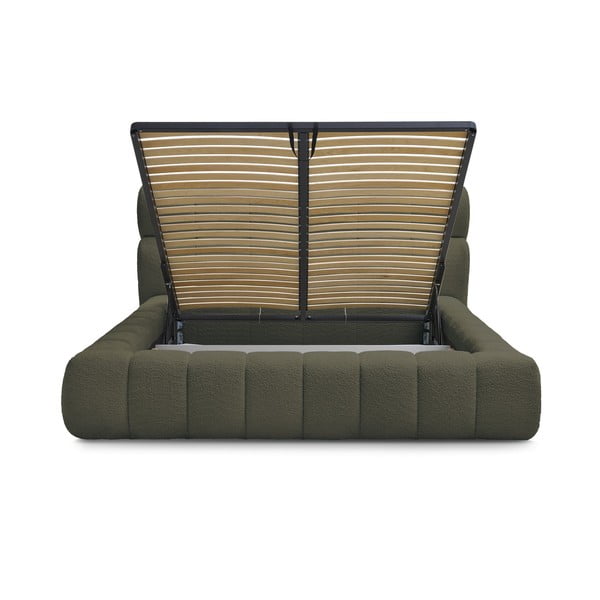 Zielone tapicerowane łóżko dwuosobowe ze schowkiem i stelażem 160x200 cm Mont Blanc – Bobochic Paris-image-3