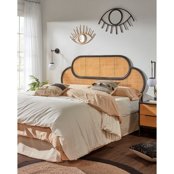 Zagłówek łóżka z rattanu z czarnymi elementami Kave Home Lalita, 170x120 cm-image-1