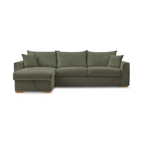 Zielony sztruksowy rozkładany narożnik (strona zmienna) Augustin – Bobochic Paris