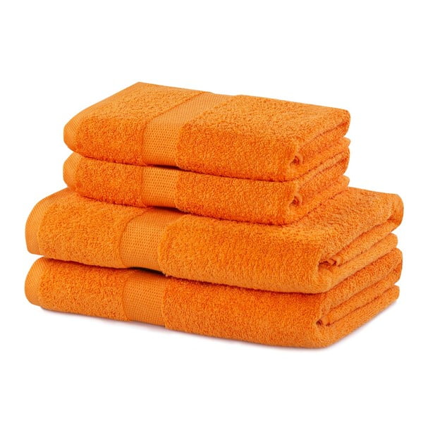 Pomarańczowe bawełniane ręczniki zestaw 4 szt. frotte Marina – DecoKing