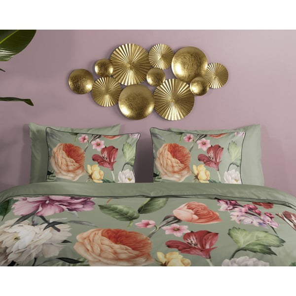 Zielona pościel jednoosobowa z satyny bawełnianej 140x220 cm Fiori – Descanso-image-2