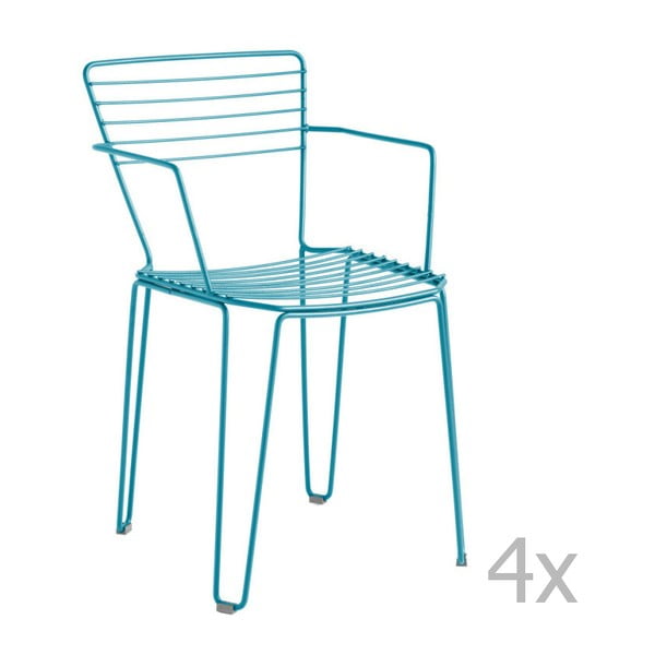 Zestaw 4 turkusowych krzeseł ogrodowych z podłokietnikami Isimar Menorca