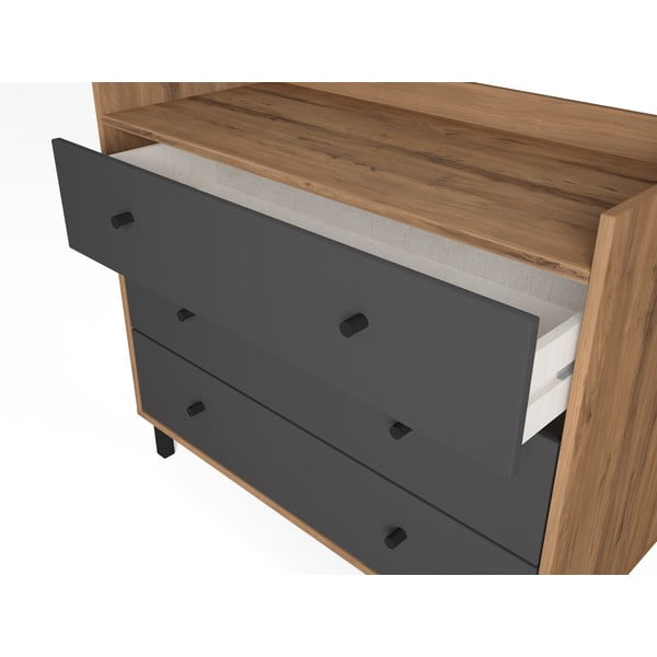 Szara niska komoda w dekorze orzecha 92x75 cm Malta – Marckeric-image-3