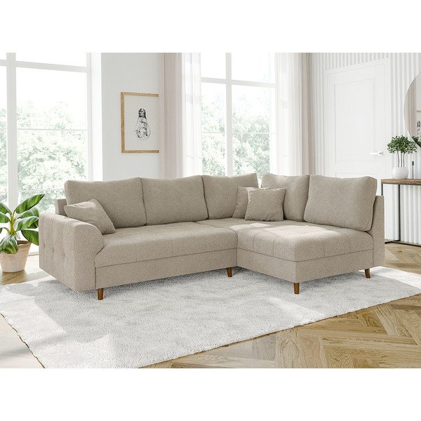 Beżowy narożnik z materiału bouclé (prawostronny/w kształcie litery L) Ariella – Ropez-image-3