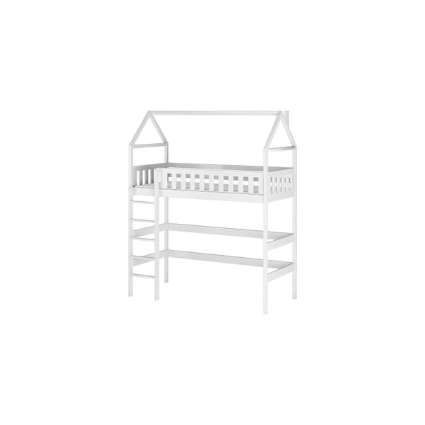 Białe podwyższone łóżko dziecięce z drewna sosnowego w kształcie domku 90x200 cm Otylia – Lano Meble