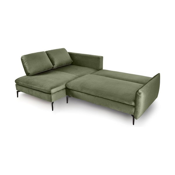 Zielony rozkładany aksamitny narożnik Bonami Selection Fira, lewostronny-image-3