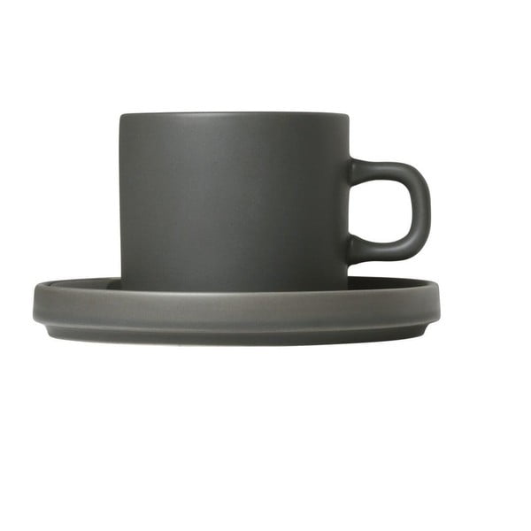 Zestaw 2 szarych ceramicznych filiżanek do kawy ze spodkami Blomus Pilar, 200 ml
