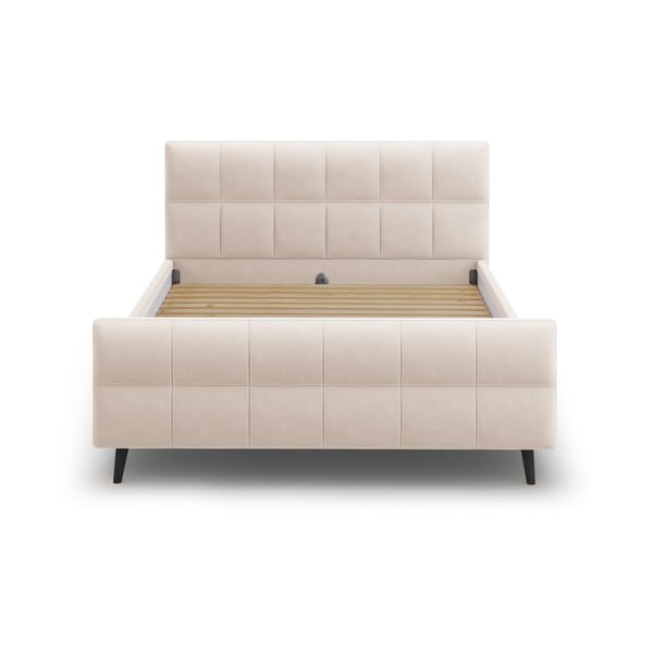 Beżowe tapicerowane łóżko dwuosobowe ze stelażem 140x200 cm Gigi – Micadoni Home-image-1