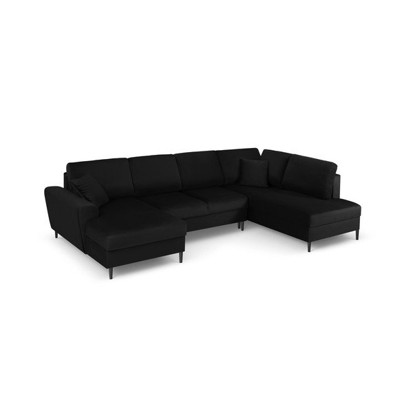 Czarny aksamitny rozkładany narożnik ze schowkiem (prawostronny/w kształcie litery U) Kyoto – Cosmopolitan Design-image-1