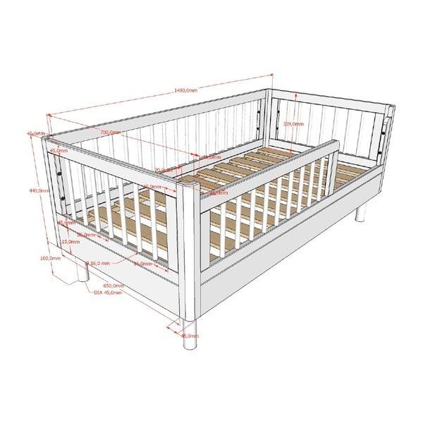 Białe łóżeczko z litego drewna bukowego 70x140 cm Forrest – Vipack-image-2