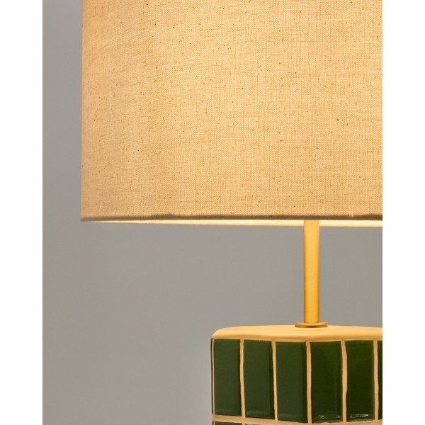 Zielono-kremowa lampa stołowa z tekstylnym kloszem (wysokość 61,5 cm) Rue – Kave Home-image-3