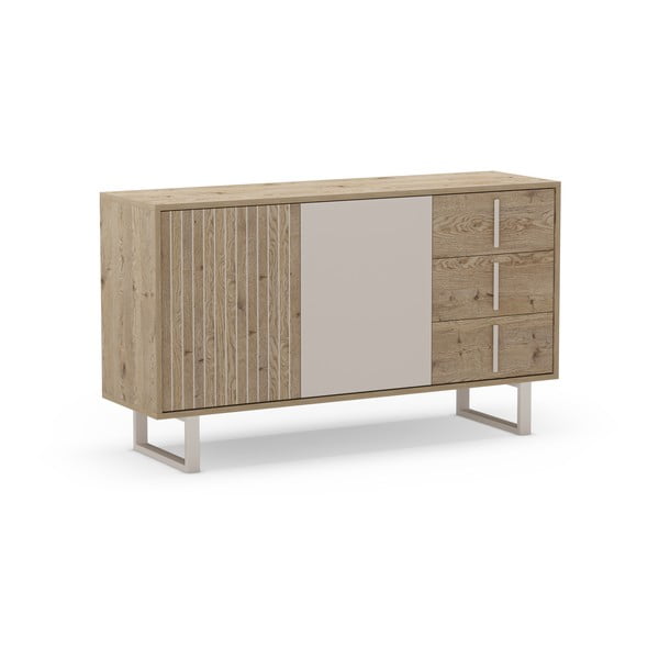 Szara niska komoda w dekorze dębu 140x80 cm Millay – Marckeric-image-2