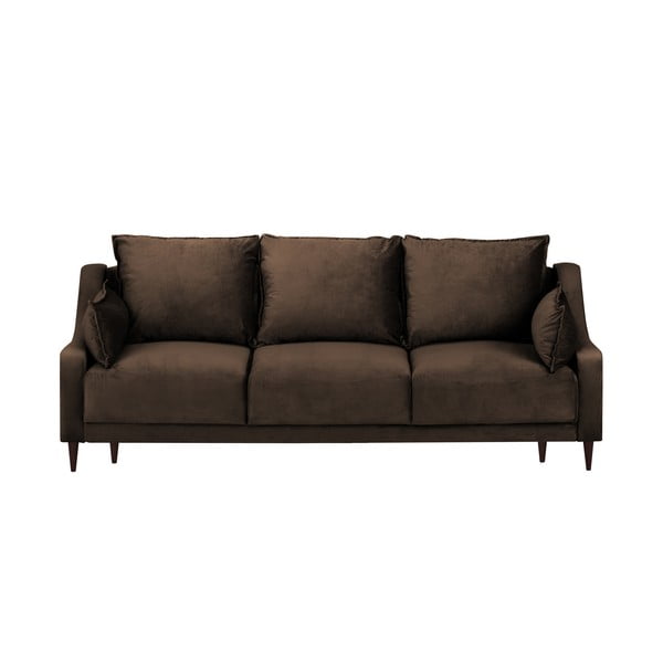 Brązowa aksamitna rozkładana sofa ze schowkiem Mazzini Sofas Freesia, 215 cm