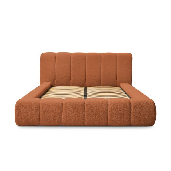 Pomarańczowe tapicerowane łóżko dwuosobowe ze schowkiem i stelażem 180x200 cm Denali – Bobochic Paris-image-3