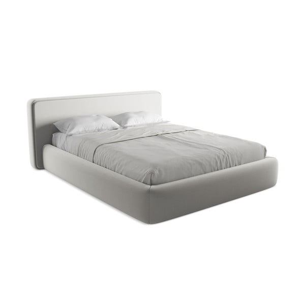 Jasnoszare tapicerowane łóżko dwuosobowe ze schowkiem i stelażem 160x200 cm Kiana – Makamii-image-2