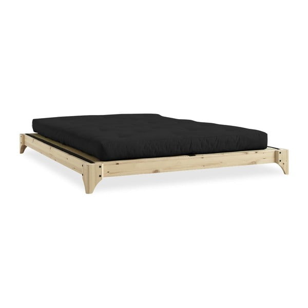 Łóżko dwuosobowe z drewna sosnowego z materacem i tatami Karup Design Elan Double Latex Natural/Black, 140x200cm,