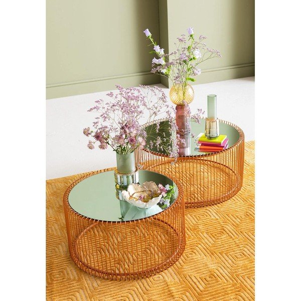 Okrągłe stoliki zestaw 2 szt. w kolorze miedzi ø 69,5 cm Wire Big – Kare Design-image-1