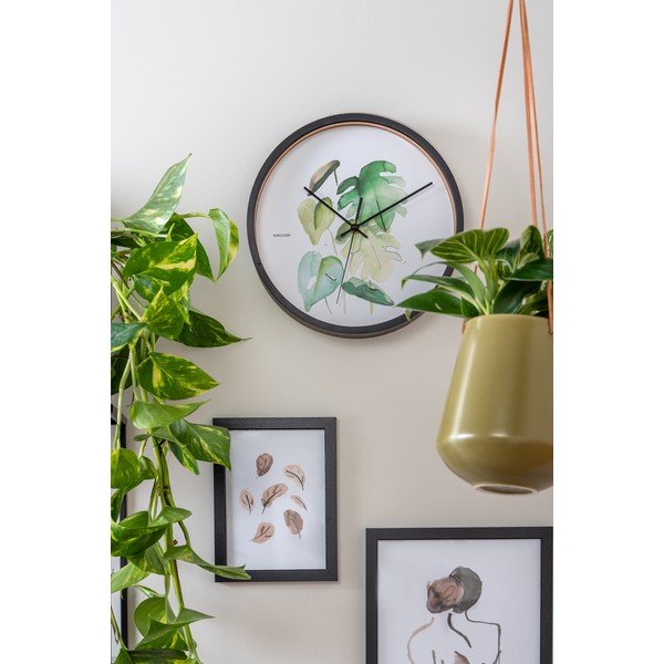 Zielono-biały zegar w czarnej ramie Karlsson Monstera, ø 26 cm-image-1