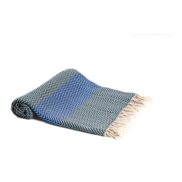 Niebieski ręcznik kąpielowy tkany ręcznie Ivy's Ayla, 95x180 cm