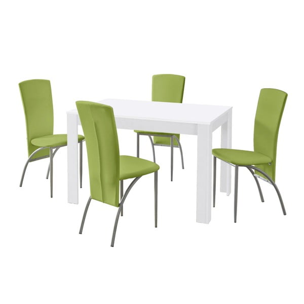 Komplet stołu i 4 zielonych krzeseł Støraa Lori Nevada White Green