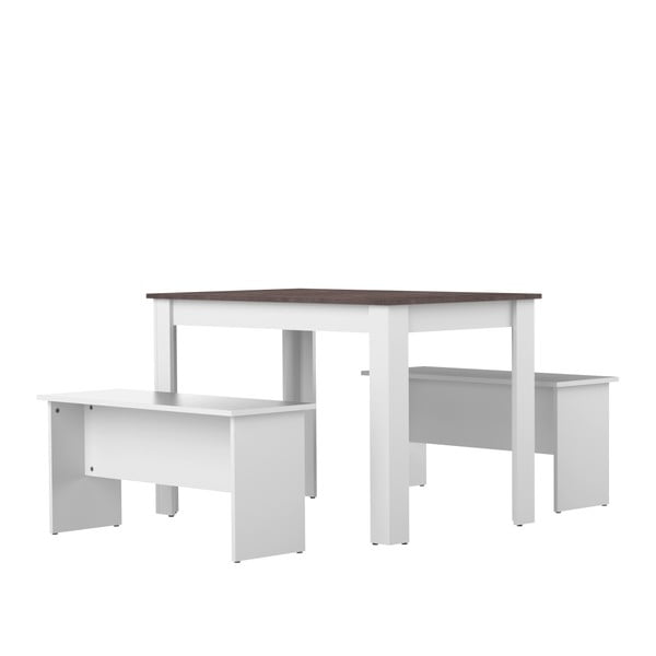 Biało-szary stół z 2 ławkami TemaHome Nice