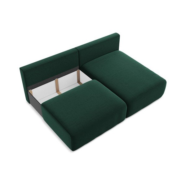 Ciemnozielony aksamitny rozkładany/ze schowkiem narożnik (prawostronny/z szezlongiem) Kalena – Makamii-image-4