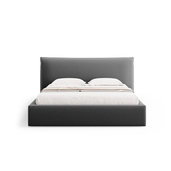Ciemnoszare tapicerowane łóżko dwuosobowe ze schowkiem i stelażem 180x200 cm Elio – Milo Casa-image-3