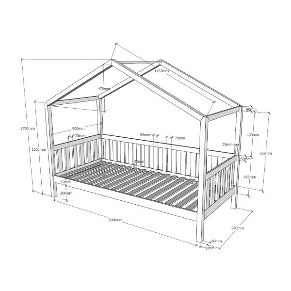 Antracytowe łóżko dziecięce w kształcie domku z litego drewna sosnowego 90x200 cm DALLAS – Vipack-image-4