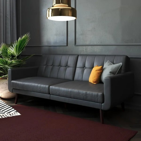 Czarna rozkładana sofa z imitacji skóry 200 cm Nola – Støraa-image-1