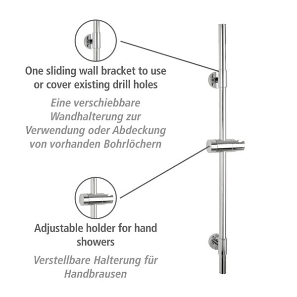 Drążek prysznicowy na słuchawkę ze stali nierdzewnej w kolorze błyszczącego srebra 66 cm Basic – Wenko-image-3
