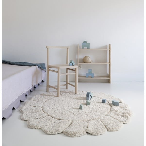 Kremowy bawełniany dywan dziecięcy tkany ręcznie odpowiedni do prania ø110 cm Gabrielle – Nattiot-image-3