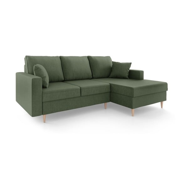 Zielona sofa rozkładana ze schowkiem Mazzini Sofas Aubrieta, prawostronna