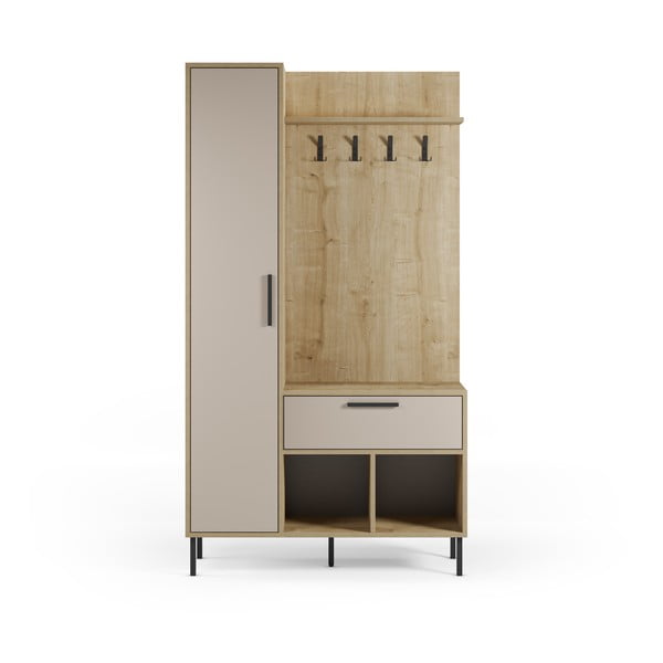 Kremowo-naturalny zestaw do przedpokoju w dekorze dębu 108x195x35 cm Heidy – Marckeric